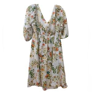 Ditsy Floral Cold Shoulder Dress Cottagecore Ethereal Puff Sleeve Pleated Waist